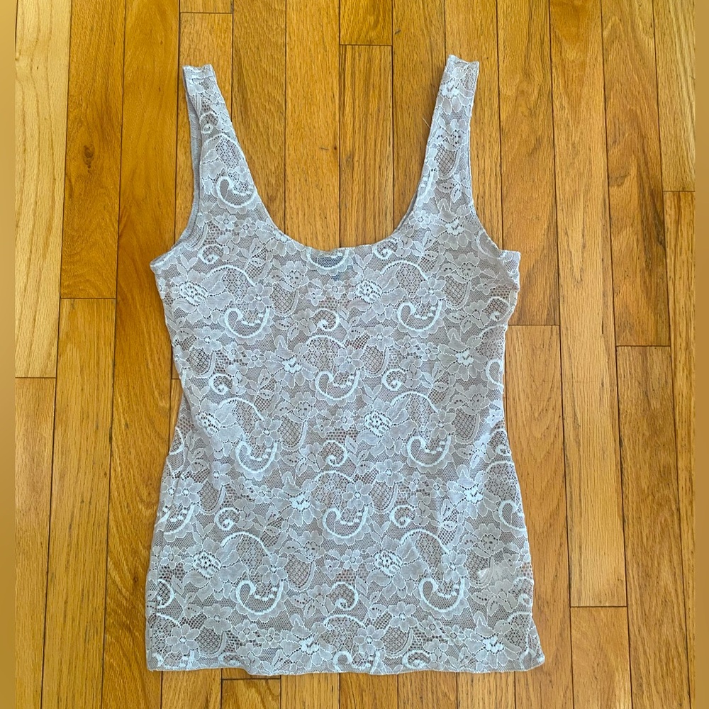Vintage Aritzia Talula nude brown gray lace tank top bohi hippie S